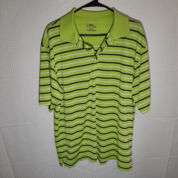 PGA Tour XL Polo Shirt Mens Green Striped Golf Performance Short Sleeve Jordan - Picture 1 of 4